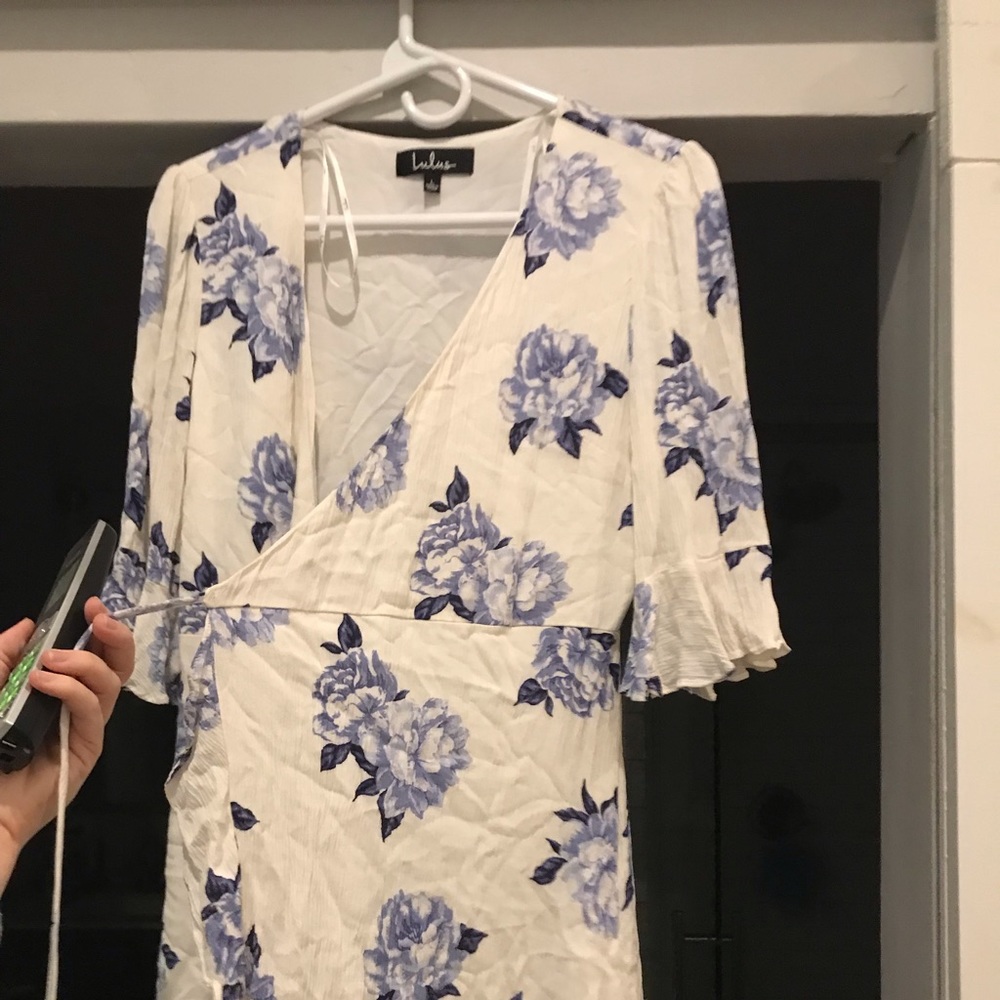 Lulus white and blue floral mini dress
